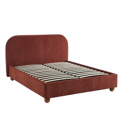 Letto a divano PILKA 140x190 in tessuto ciniglia bordeaux, materasso incluso