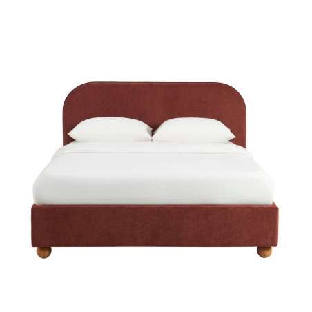 Letto a divano PILKA 140x190 in tessuto ciniglia bordeaux, materasso incluso