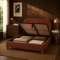 Letto a divano PILKA 140x190 in tessuto ciniglia bordeaux, materasso incluso