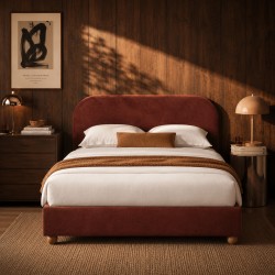 Letto a divano PILKA 140x190 in tessuto ciniglia bordeaux, materasso incluso