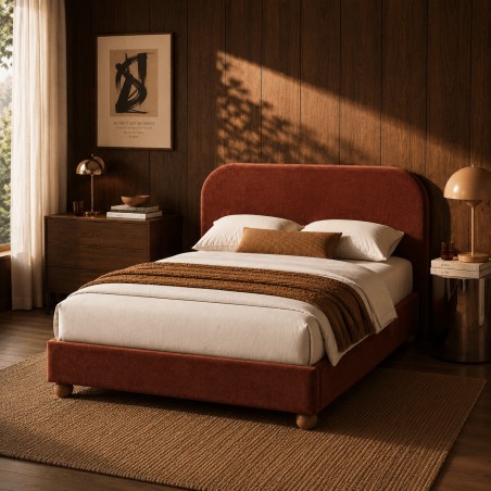 Lit coffre PILKA 160x200 tissu chenille bordeaux sommier inclus