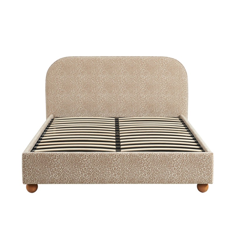 Lit coffre PILKA 160x200 tissu jacquard léopard beige sommier inclus