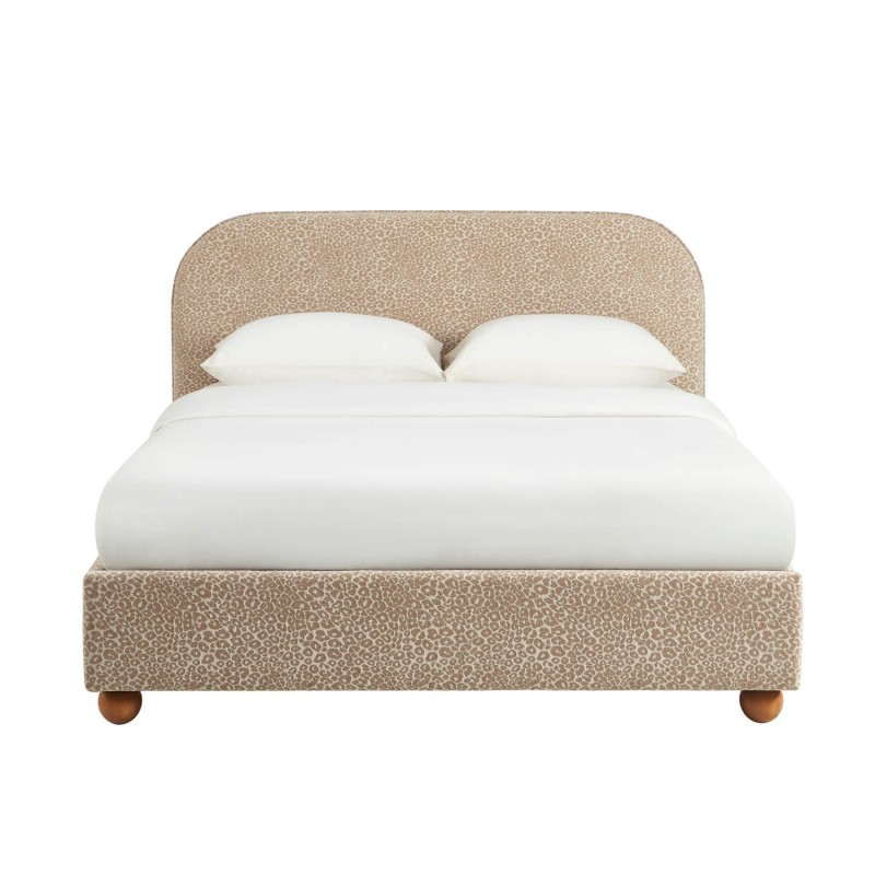 Lit coffre PILKA 160x200 tissu jacquard léopard beige sommier inclus