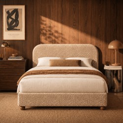 Lit coffre PILKA 160x200 tissu jacquard léopard beige sommier inclus