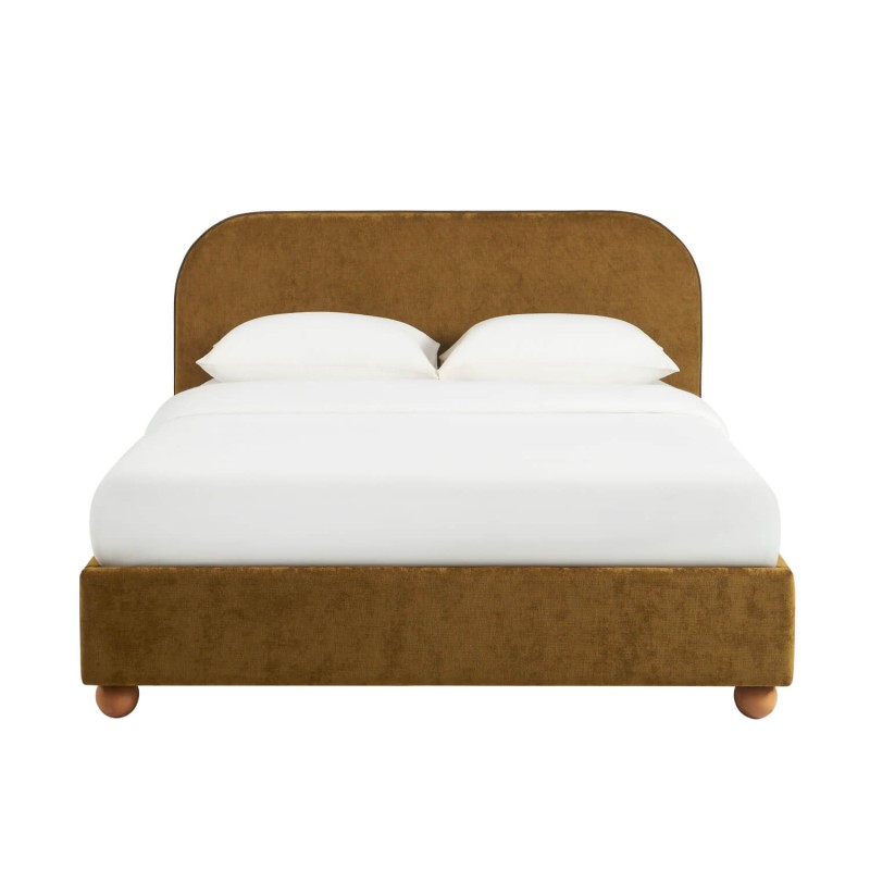 Lit coffre PILKA 160x200 tissu chenille bronze sommier inclus