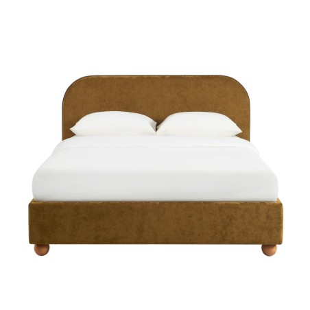 PILKA 160x200 Chesterfield-Stoffbett mit Stauraum, inklusive Matratze, in Bronze