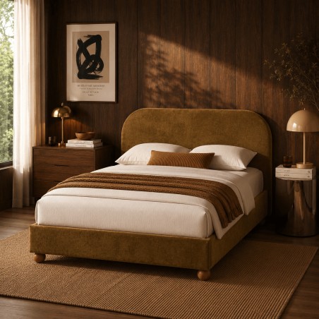 PILKA 160x200 Chesterfield-Stoffbett mit Stauraum, inklusive Matratze, in Bronze