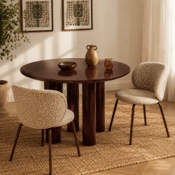 Lot de 2 chaises SERENA tissu jacquard léopard beige et pieds métal marron