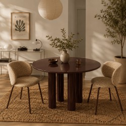Lot de 2 chaises SERENA tissu jacquard léopard beige et pieds métal marron