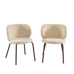 Lot de 2 chaises SERENA tissu jacquard léopard écru et pieds métal marron
