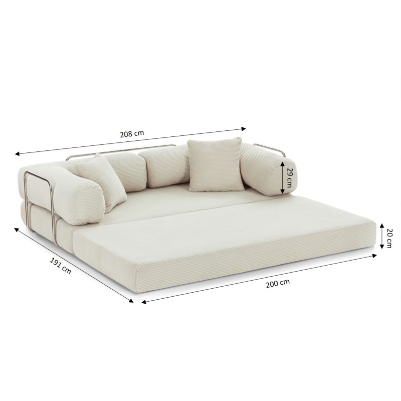 Canapé droit convertible et compressé HYPNOS déplimousse 3 places velours côtelé beige