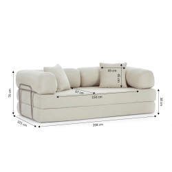 Canapé droit convertible et compressé HYPNOS déplimousse 3 places velours côtelé beige