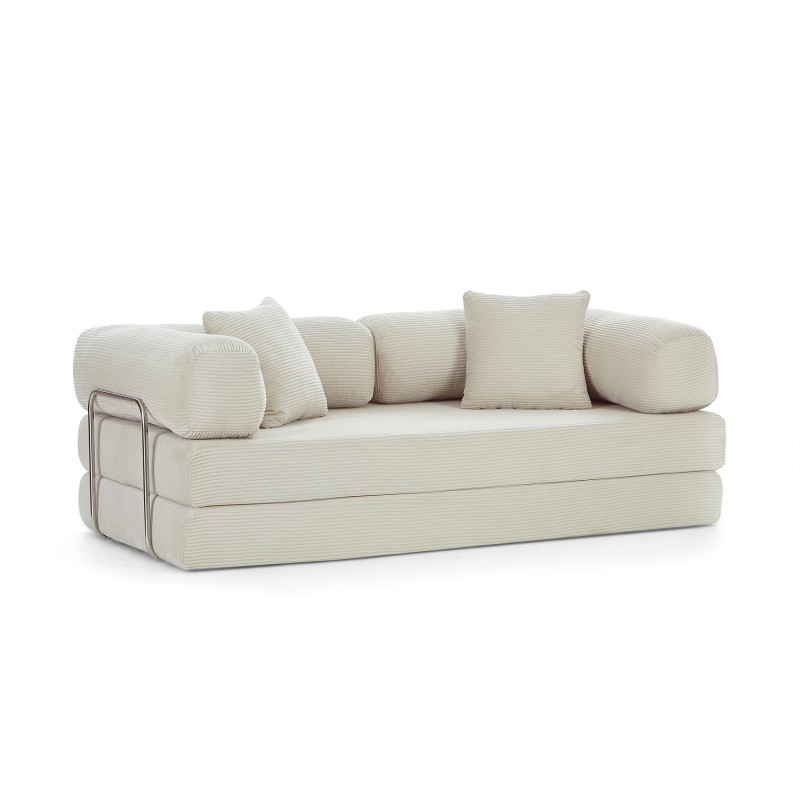 Canapé droit convertible et compressé HYPNOS déplimousse 3 places velours côtelé beige