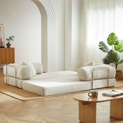 Canapé droit convertible et compressé HYPNOS déplimousse 3 places velours côtelé beige