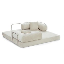 Canapé droit convertible et compressé HYPNOS déplimousse 3 places velours côtelé beige