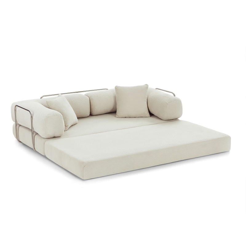 Canapé droit convertible et compressé HYPNOS déplimousse 3 places velours côtelé beige