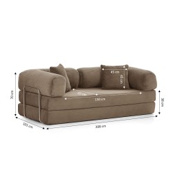 Canapé droit convertible et compressé HYPNOS déplimousse 3 places velours côtelé taupe