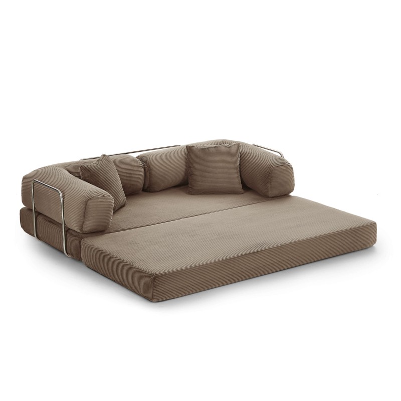 Canapé droit convertible et compressé HYPNOS déplimousse 3 places velours côtelé taupe