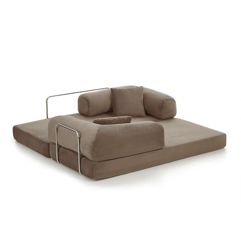 Canapé droit convertible et compressé HYPNOS déplimousse 3 places velours côtelé taupe