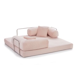 Canapé droit convertible et compressé HYPNOS déplimousse 3 places velours côtelé rose