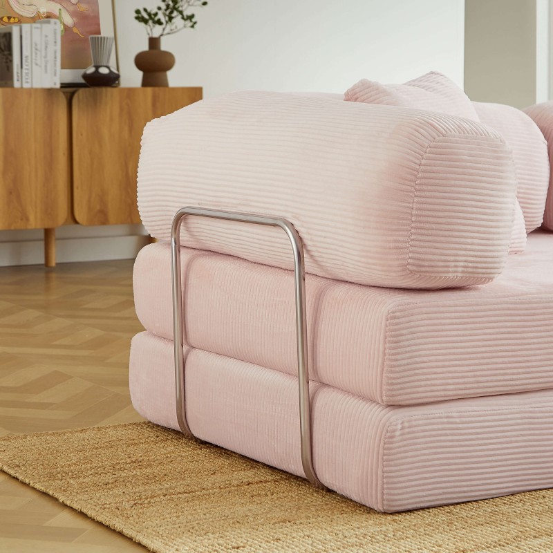 Canapé droit convertible et compressé HYPNOS déplimousse 3 places velours côtelé rose