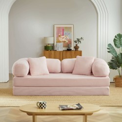 Canapé droit convertible et compressé HYPNOS déplimousse 3 places velours côtelé rose