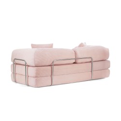 Canapé droit convertible et compressé HYPNOS déplimousse 3 places velours côtelé rose