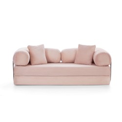 Canapé droit convertible et compressé HYPNOS déplimousse 3 places velours côtelé rose