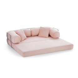 Canapé droit convertible et compressé HYPNOS déplimousse 3 places velours côtelé rose