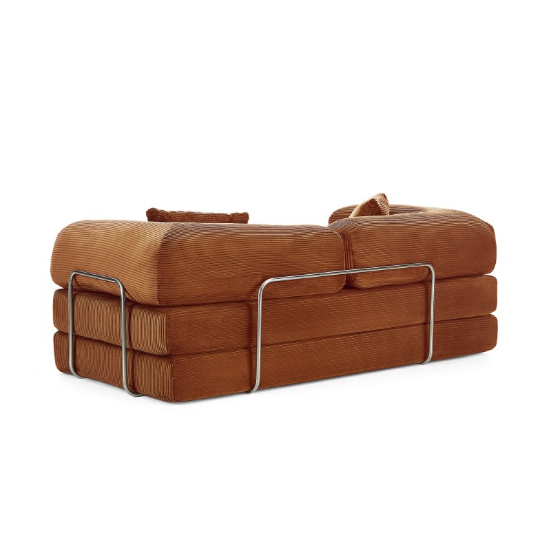 Canapé droit convertible et compressé HYPNOS déplimousse 3 places velours côtelé terracotta
