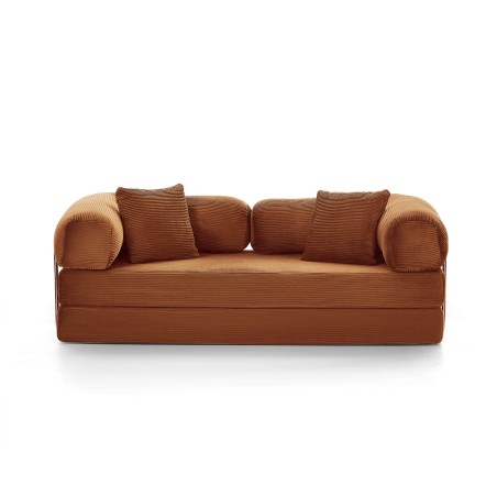 HYPNOS 3-Sitzer-Ecksofa mit Chaiselongue, komprimiert, aus geripptem Samt in Terrakotta
