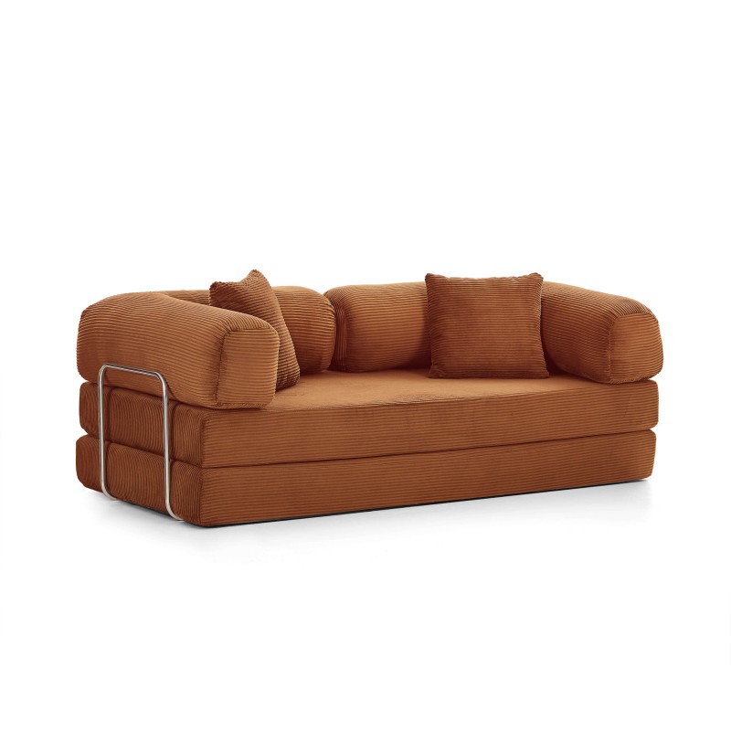 Canapé droit convertible et compressé HYPNOS déplimousse 3 places velours côtelé terracotta
