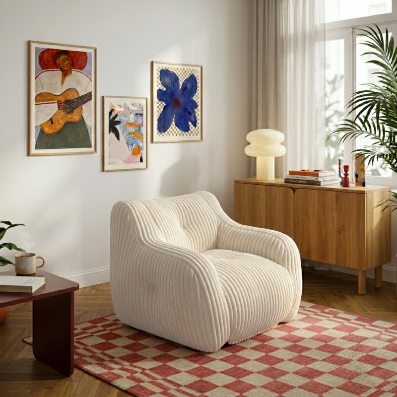 Pouf LUFFY velours côtelé beige