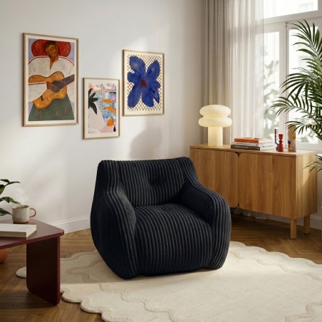 Pouf LUFFY velours côtelé noir