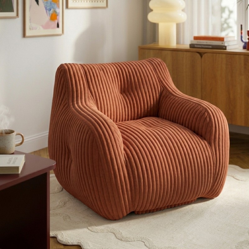 Pouf LUFFY velours côtelé terracotta