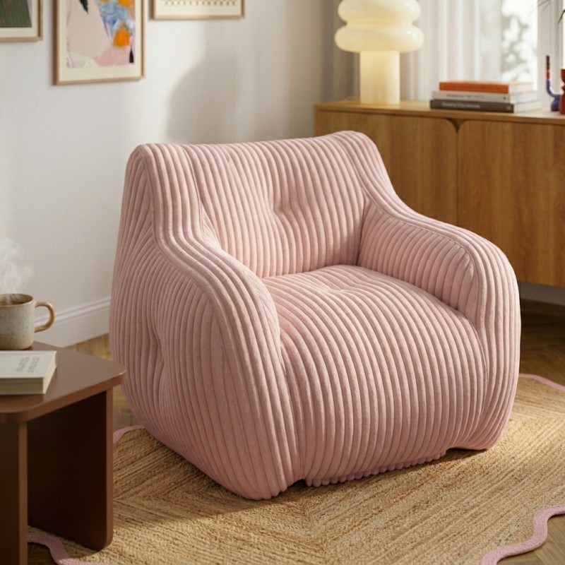 Pouf LUFFY velours côtelé rose