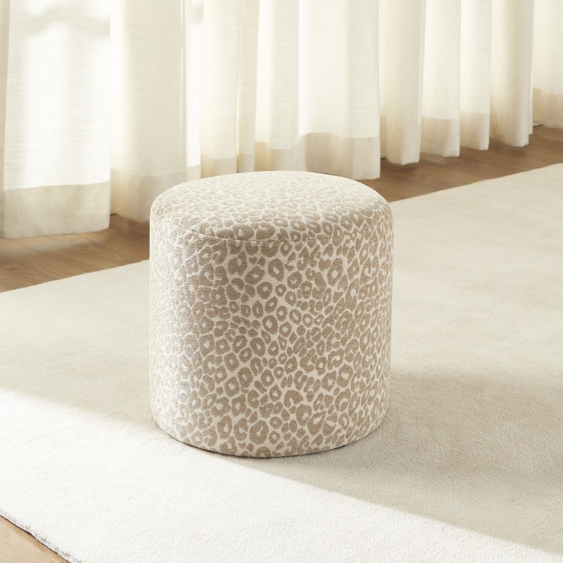 Pouf AWA tissu imprimé léopard beige