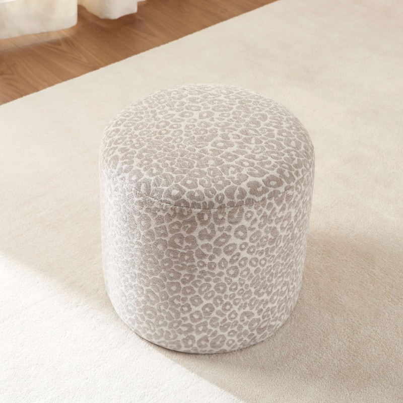 Pouf AWA tissu imprimé léopard gris
