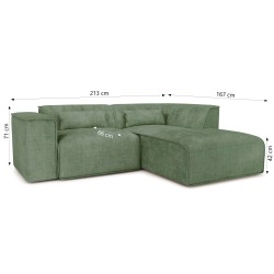 Canapé d'angle droit fixe NUNA 4 places tissu vert