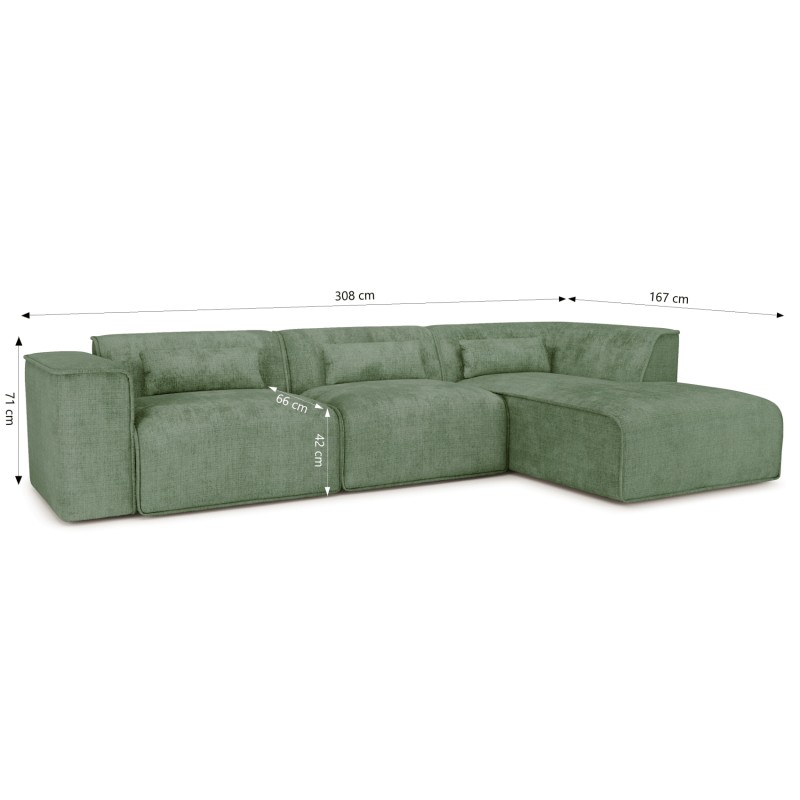 Divano ad angolo fisso NUNA, 5/6 posti, tessuto verde