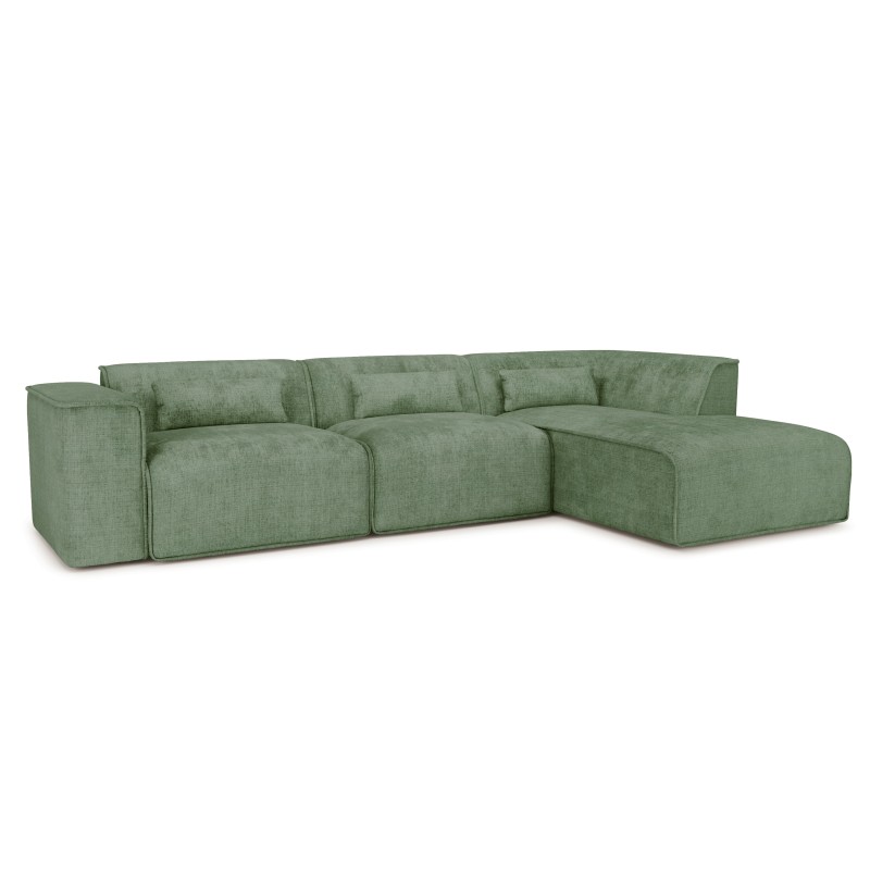 Divano ad angolo fisso NUNA, 5/6 posti, tessuto verde