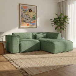 Canapé d'angle gauche fixe NUNA 4 places tissu vert