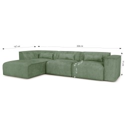Canapé d'angle gauche fixe NUNA 5/6 places tissu vert
