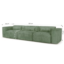 Canapé droit fixe NUNA 4/5 places tissu vert