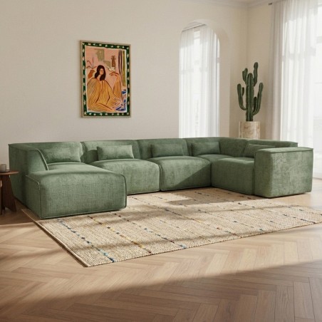 Canapé panoramique fixe NUNA 7 places chaise gauche tissu vert