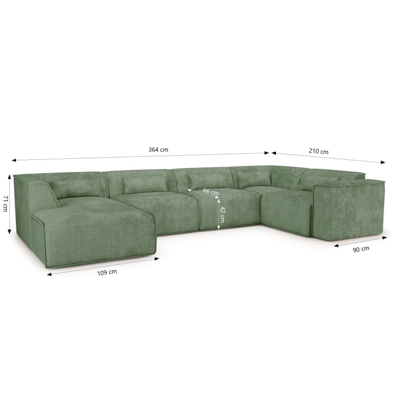 Canapé panoramique fixe NUNA 7 places chaise gauche tissu vert