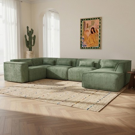 Canapé panoramique fixe NUNA 7 places chaise droite tissu vert