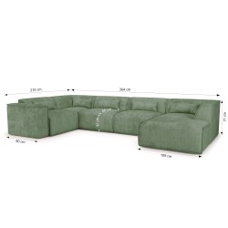 Canapé panoramique fixe NUNA 7 places chaise droite tissu vert
