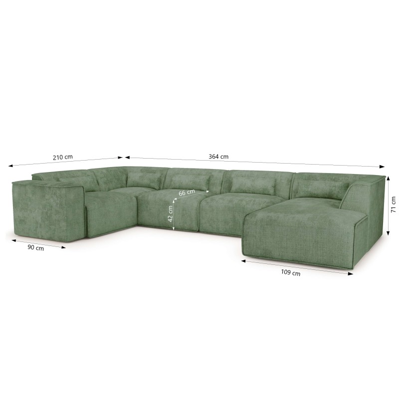 Canapé panoramique fixe NUNA 7 places chaise droite tissu vert