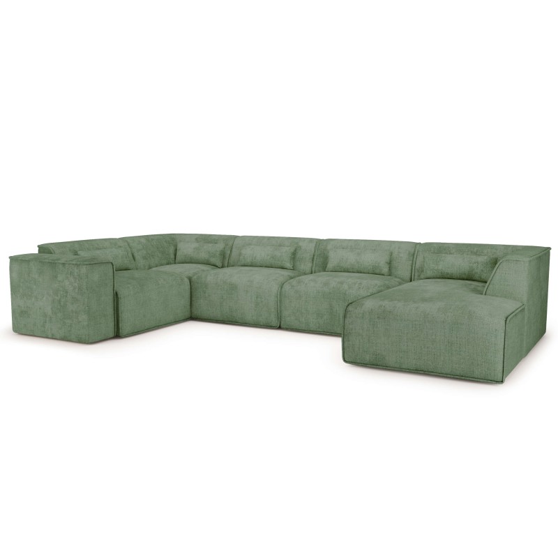 Canapé panoramique fixe NUNA 7 places chaise droite tissu vert